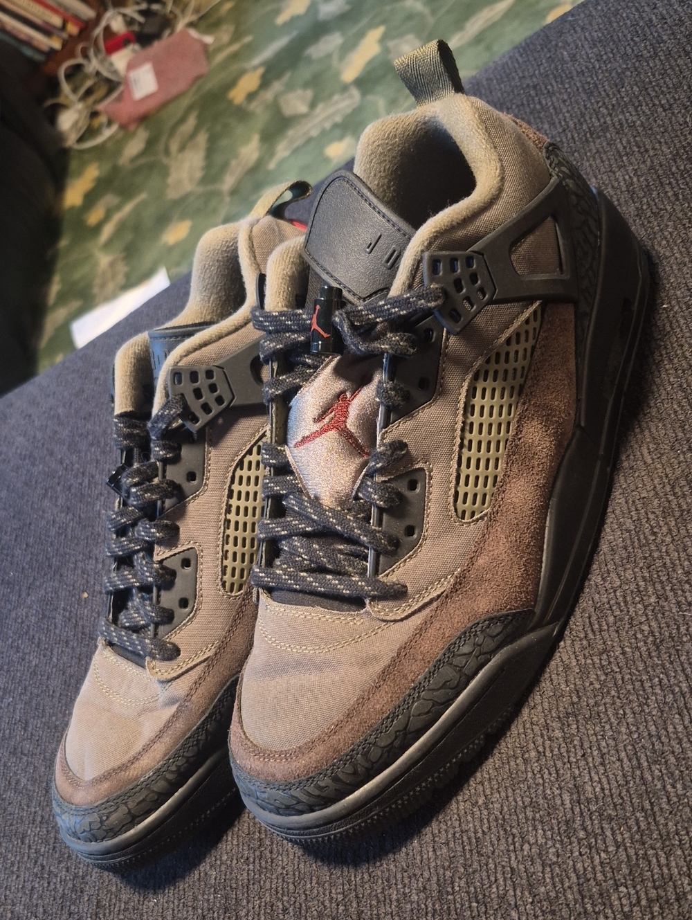 Jordan Men's Suede Sneakers in Gray and Brown with Red Jumpman